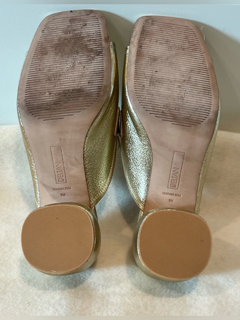 Gold Metallic Leather Slide Mules with Low Block Heel - Picture 8 of 12